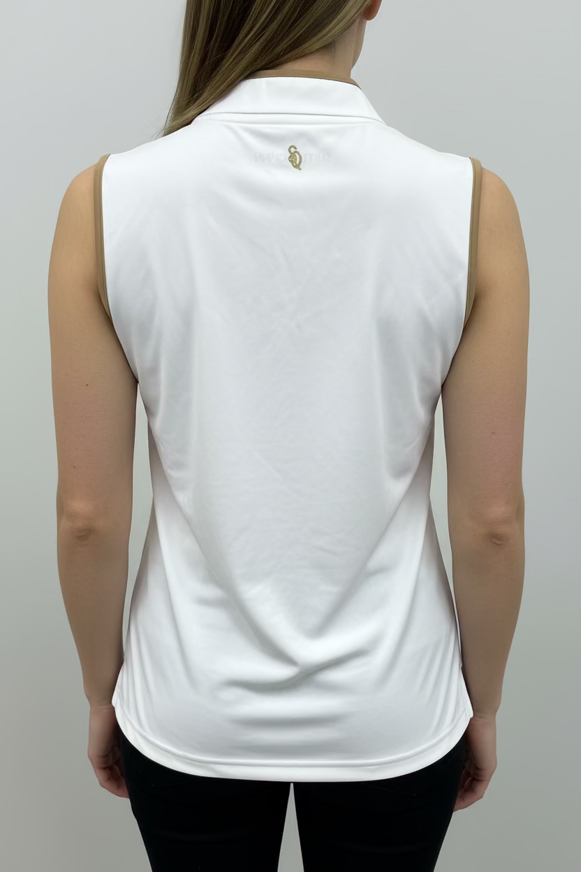 Smith & Quinn Womens Kennedy Quarter Zip Sleeveless Polo - White/Hazelnut