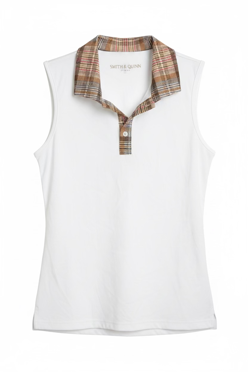 Smith & Quinn Womens Mandi Sleeveless Button Polo - White/Plaid