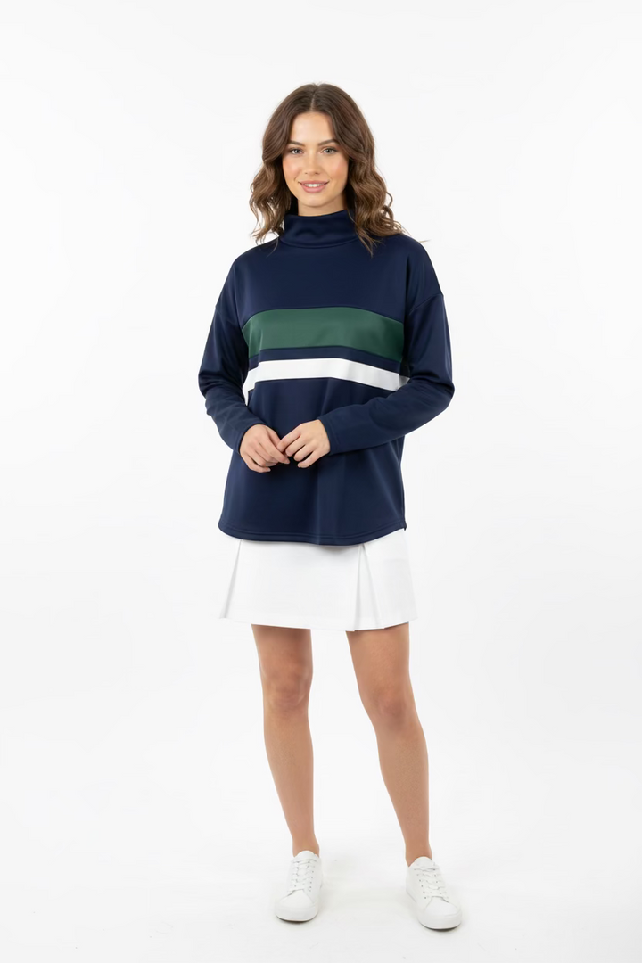 Smith & Quinn Womens Mila Long Sleeve Turtleneck Sweatshirt - Navy/White/Forest Green