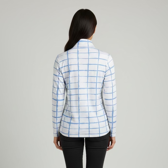 IBKUL Womens Carly Long Sleeve Zip Polo - White/Peri Blue