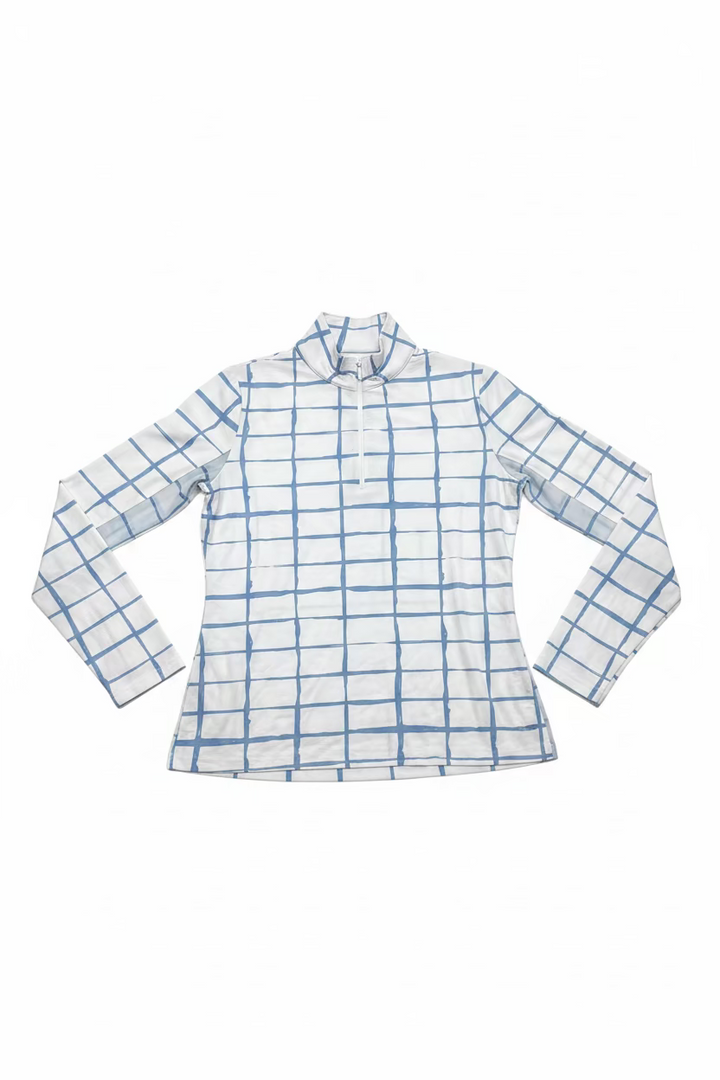 IBKUL Womens Carly Long Sleeve Zip Polo - White/Peri Blue