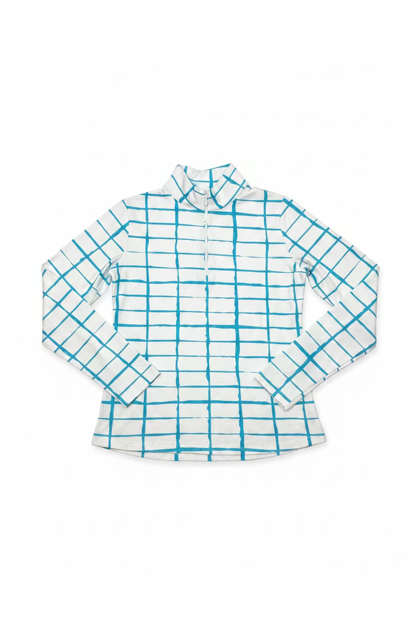 IBKUL Womens Carly Long Sleeve Zip Polo - White/Ocean Blue