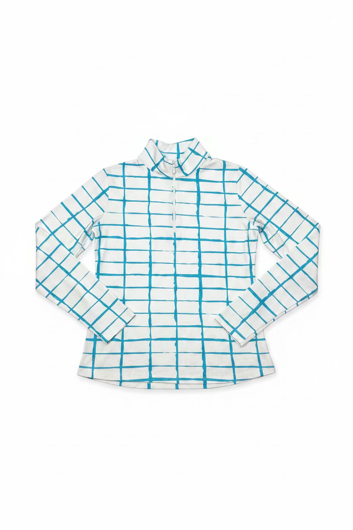 IBKUL Womens Carly Long Sleeve Zip Polo - White/Ocean Blue