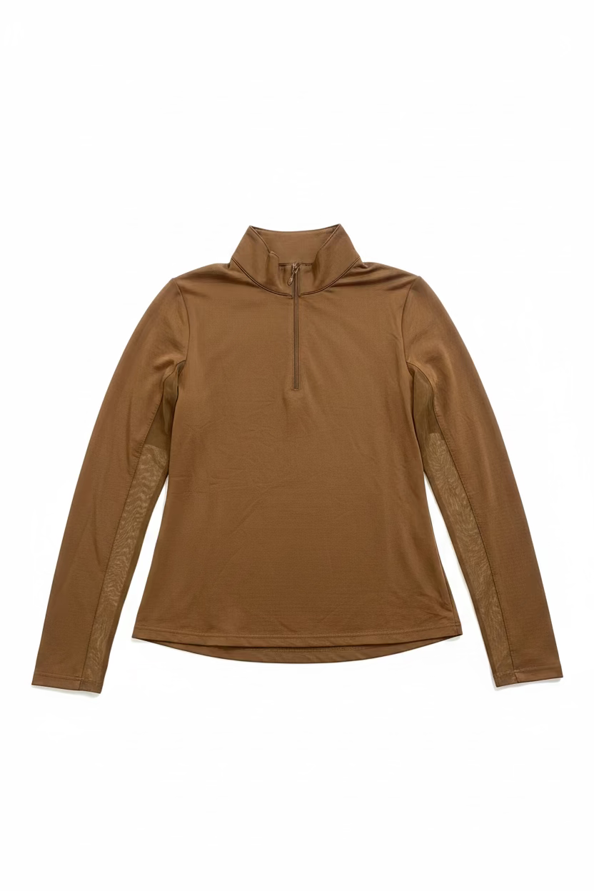 IBKUL Womens Delaney Long Sleeve Zip Polo - Hazelnut - Small