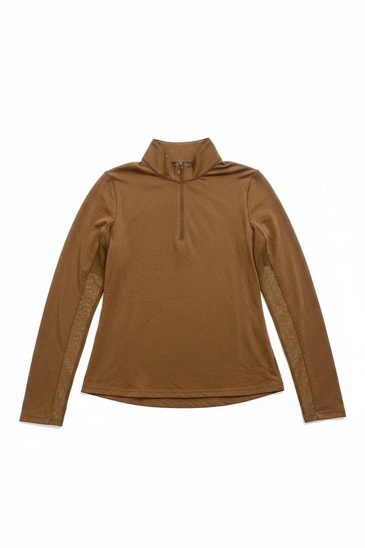 IBKUL Womens Delaney Long Sleeve Zip Polo - Hazelnut - Small