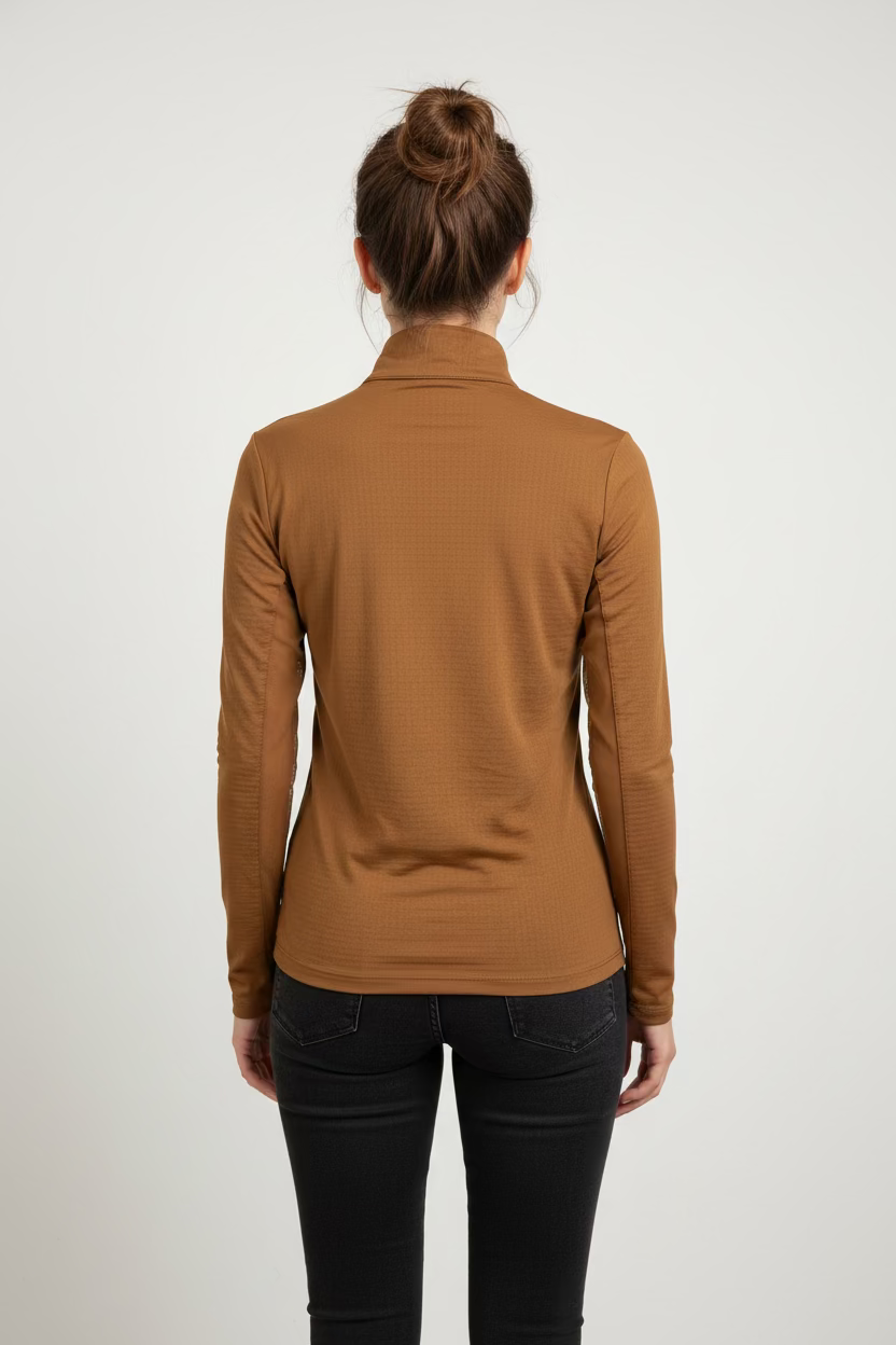 IBKUL Womens Delaney Long Sleeve Zip Polo - Hazelnut - Small