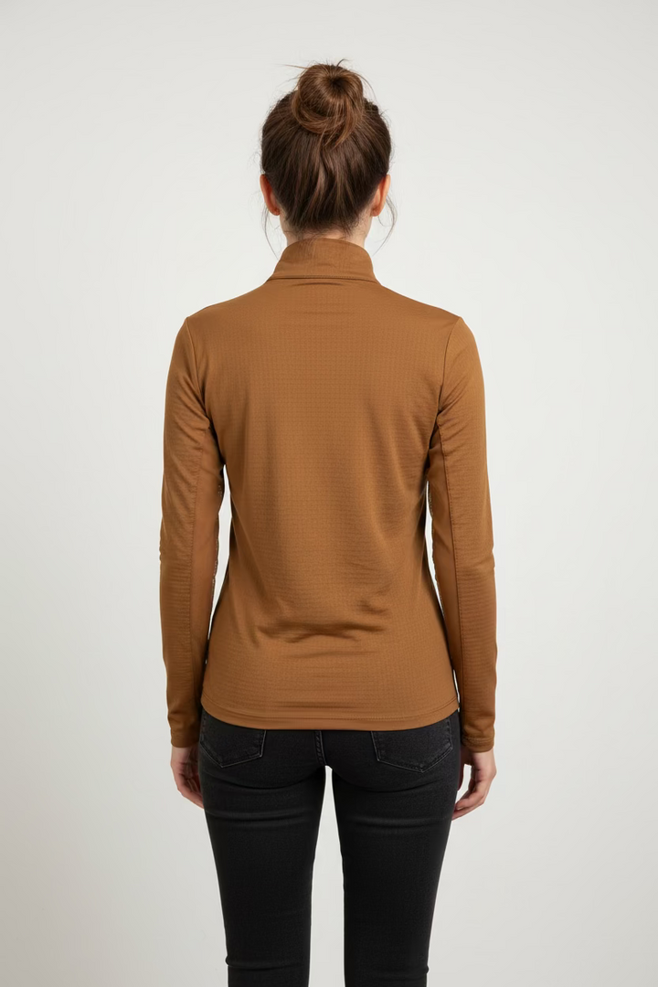 IBKUL Womens Delaney Long Sleeve Zip Polo - Hazelnut - Small