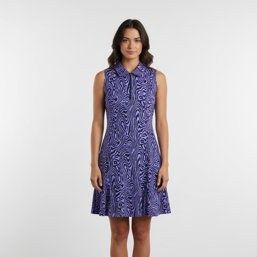 IBKUL Womens Melanie Sleeveless Zip Dress - Purple Zebra Party