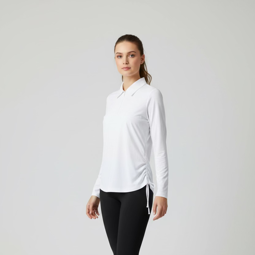 IBKUL Womens Lola Long Sleeve Zip Polo - White - Small