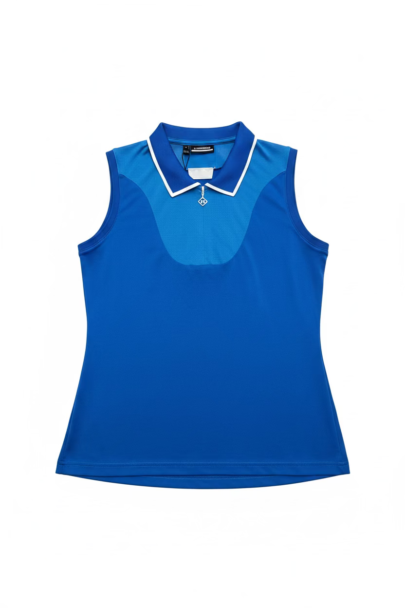 J.Lindeberg Womens Sleeveless Annika Zip Polo (w/logo) - Lapis Blue/White