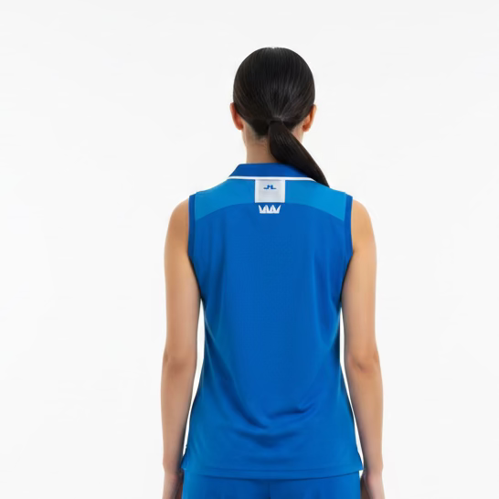 J.Lindeberg Womens Sleeveless Annika Zip Polo (w/logo) - Lapis Blue/White