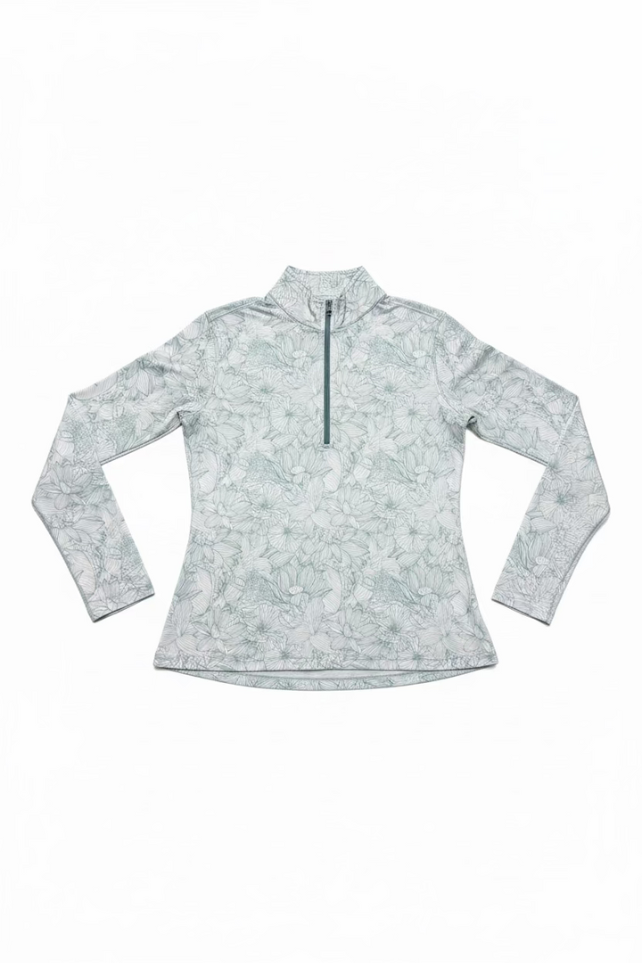 Straight Down Womens Annie Zip Long Sleeve Polo (w/logo) - Seafoam/White