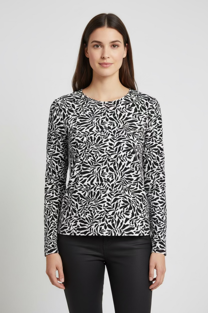 Kastel Womens Floral Crewneck Sweater - Black/White