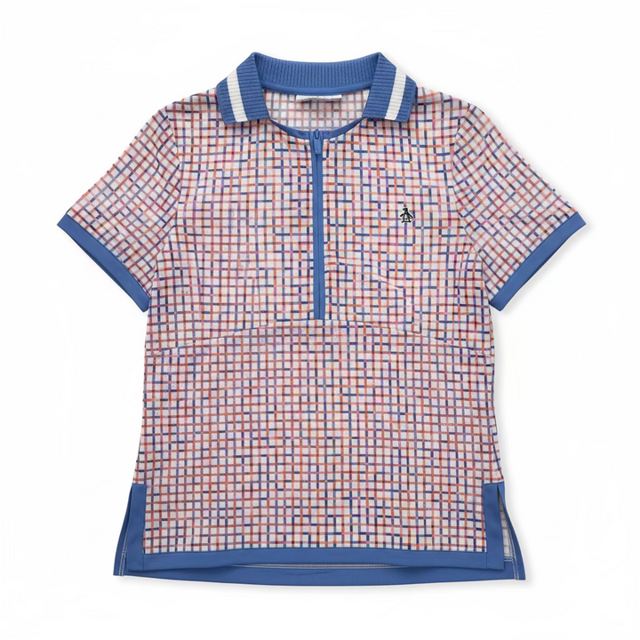 Penguin Womens Jolene Short Sleeve Zip Polo - Bright White/Ultramarine