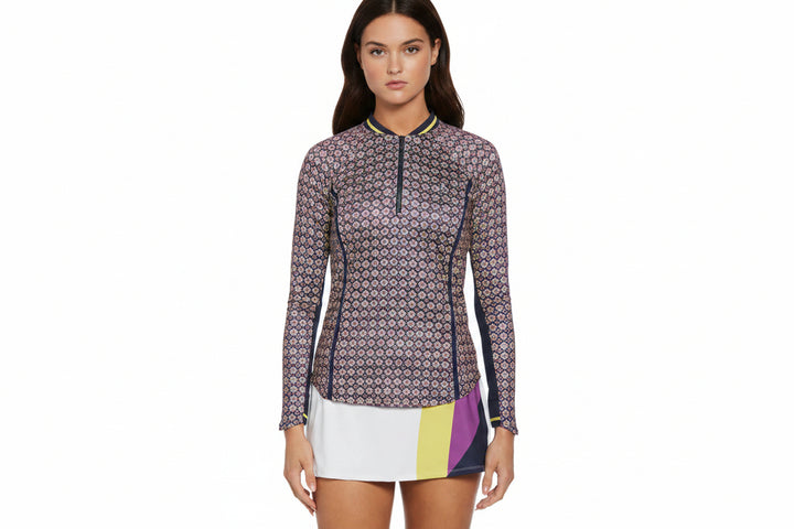 Penguin Womens Sloane Floral Long Sleeve Polo - Black Iris