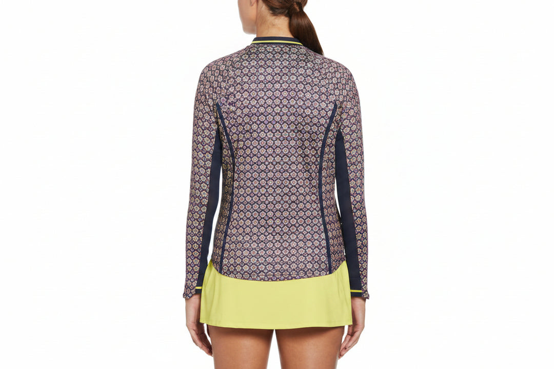 Penguin Womens Sloane Floral Long Sleeve Polo - Black Iris