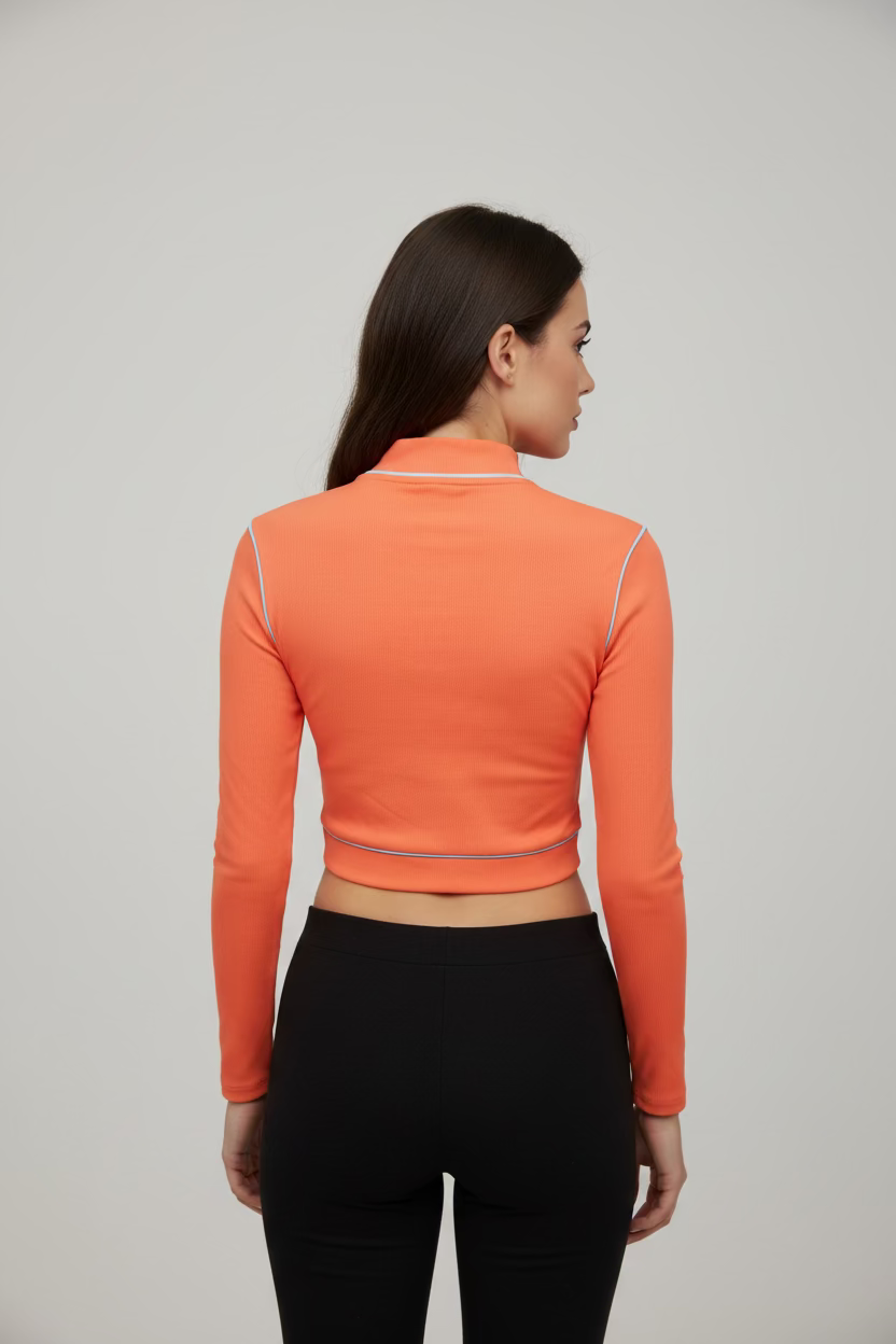 Penguin Womens Sharon Long Sleeve Zip Crop Polo - Coral Quartz