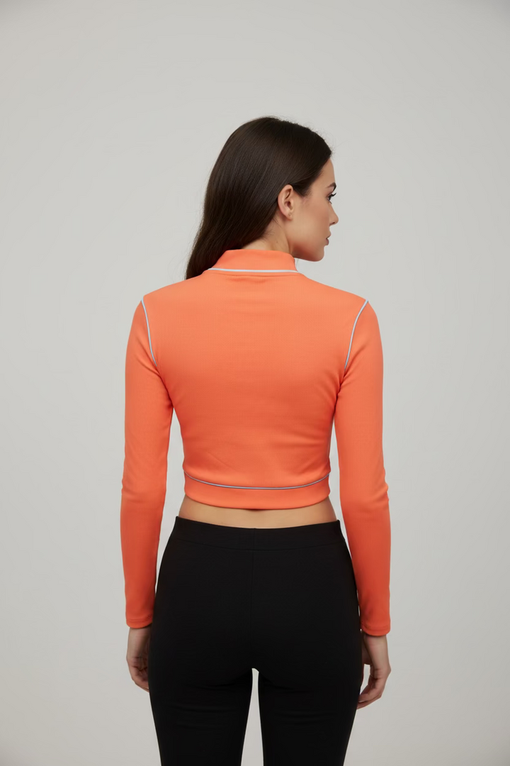 Penguin Womens Sharon Long Sleeve Zip Crop Polo - Coral Quartz
