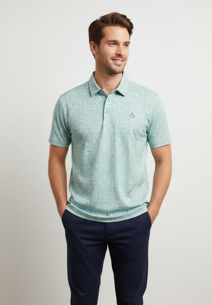 Penguin Mens Sebastian Kaleidoscope Short Sleeve Polo - Lichen