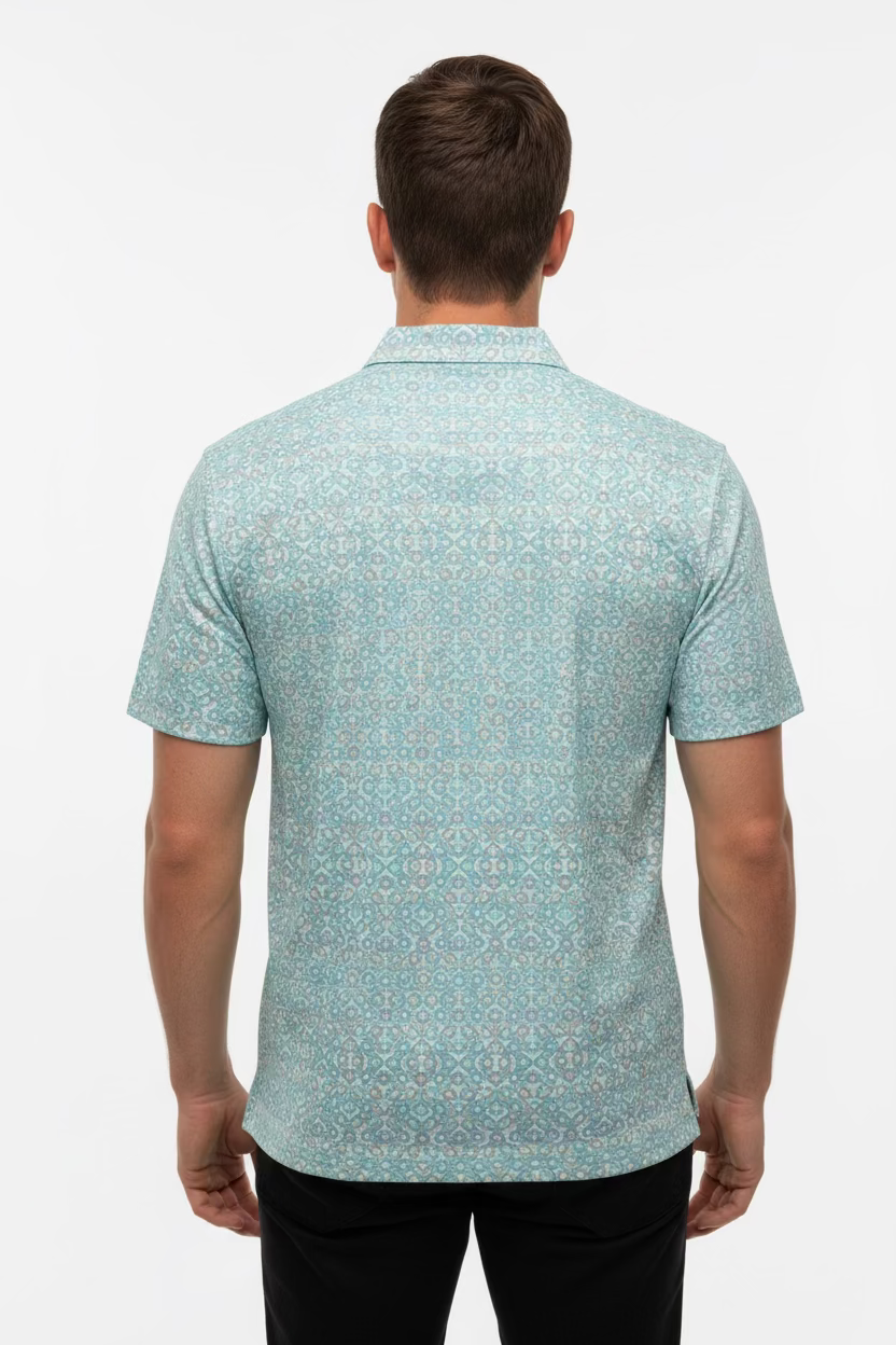 Penguin Mens Sebastian Kaleidoscope Short Sleeve Polo - Lichen