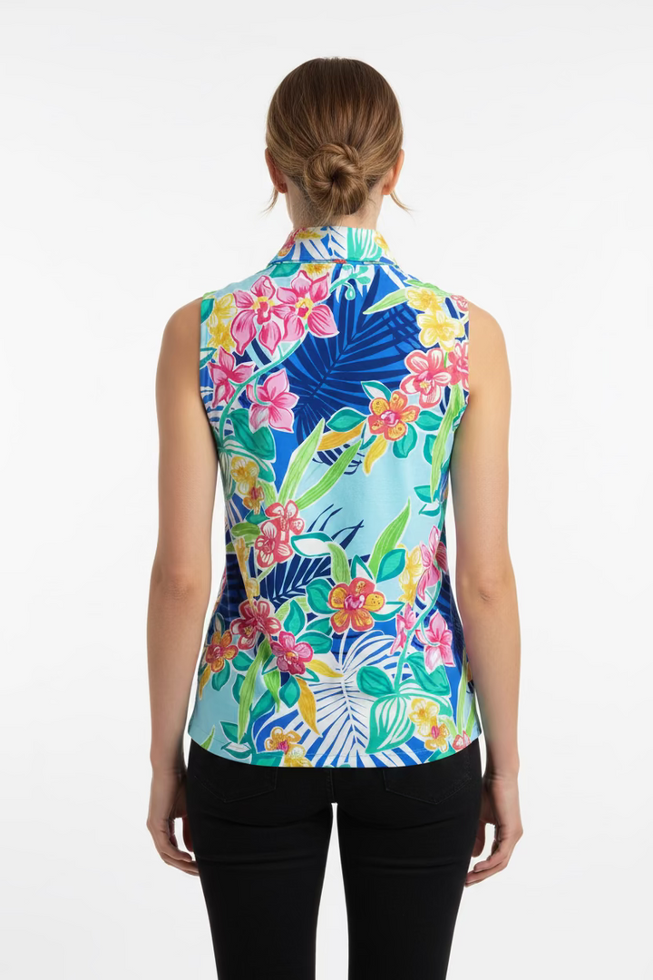 G-Lifestyle Womens Mandi Magnolia Sleeveless Zip Polo - Tropic Paradise