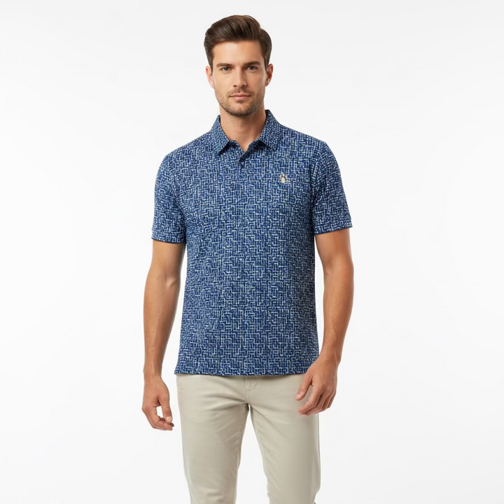 Penguin Mens Adam Grid Pattern Short Sleeve Polo - Black Iris