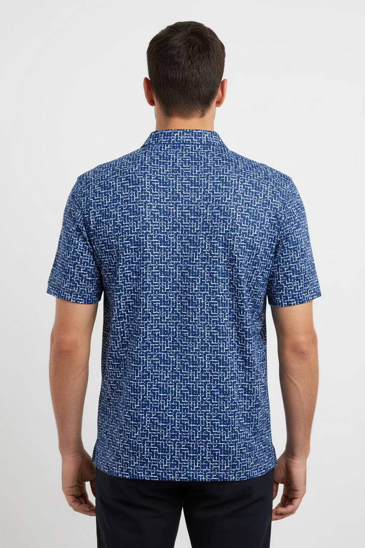 Penguin Mens Adam Grid Pattern Short Sleeve Polo - Black Iris