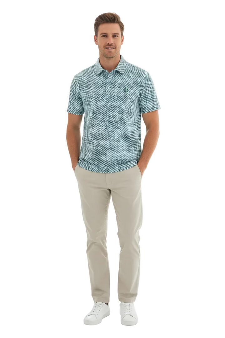 Penguin Mens Max Cube Pattern Short Sleeve Polo - Lichen