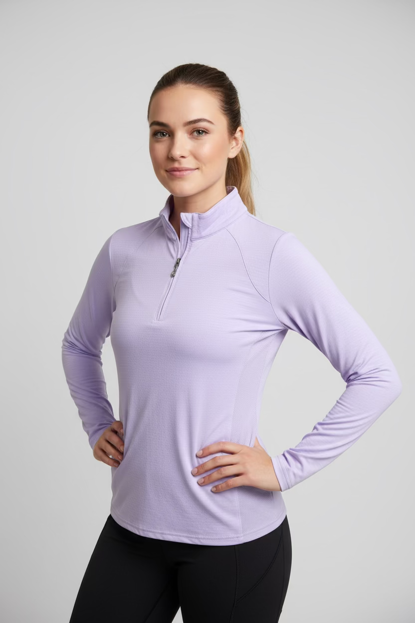 SanSoleil Womens Long Sleeve Zip Polo - Lilac