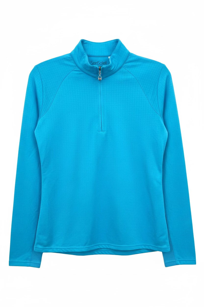 SanSoleil Womens Long Sleeve Zip Polo - Turquoise
