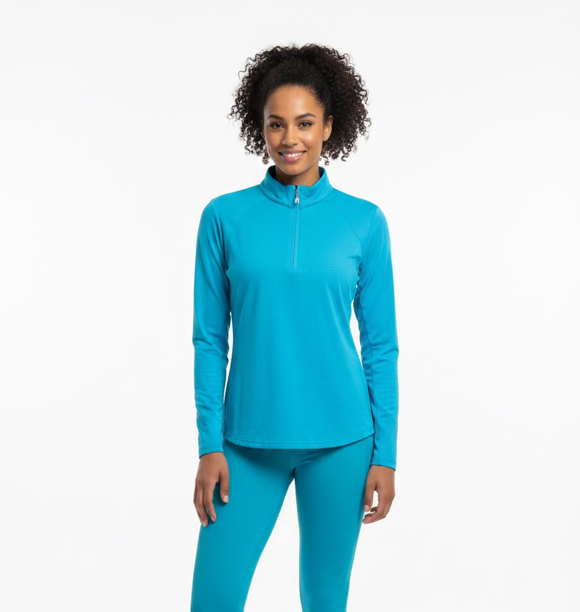 SanSoleil Womens Long Sleeve Zip Polo - Turquoise