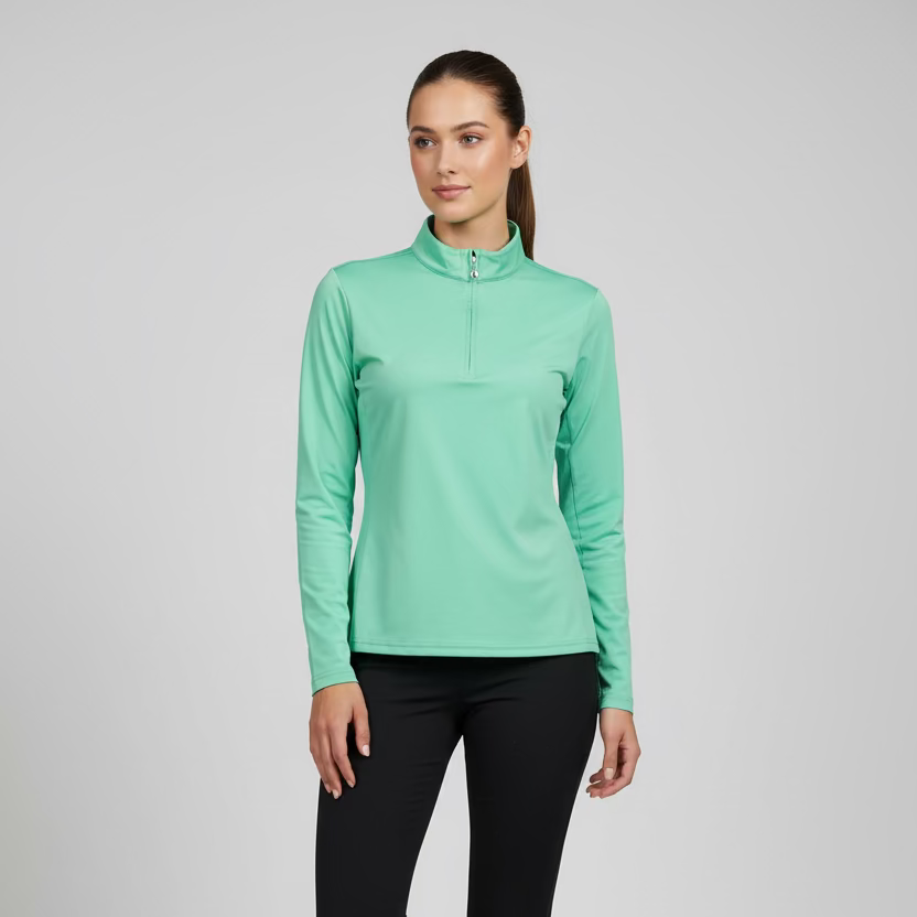 SanSoleil Womens Long Sleeve Zip Polo - Spring Green