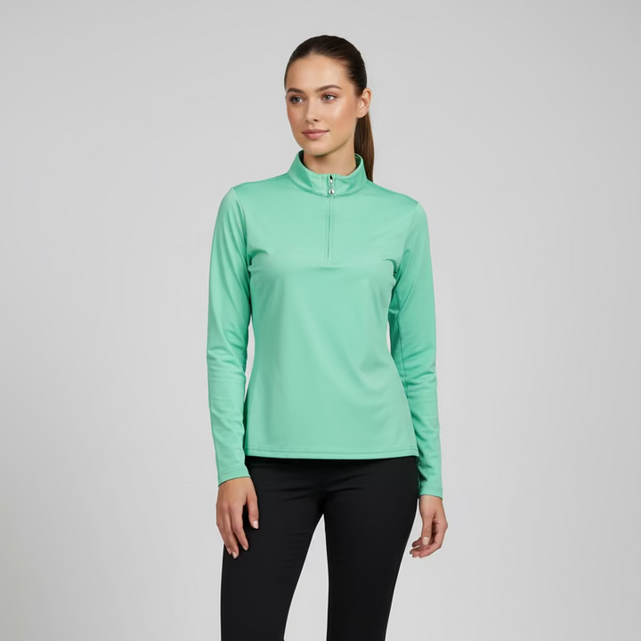 SanSoleil Womens Long Sleeve Zip Polo - Spring Green