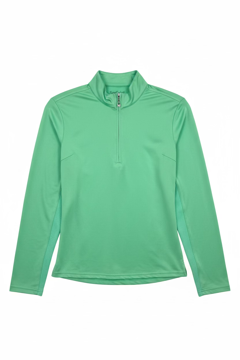 SanSoleil Womens Long Sleeve Zip Polo - Spring Green