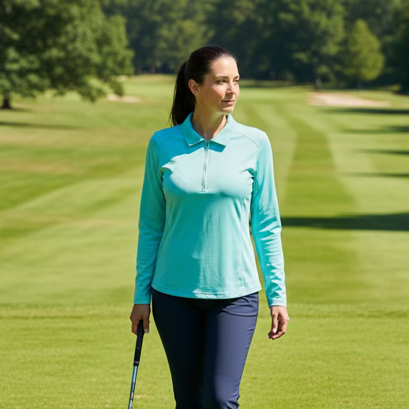 SanSoleil Womens Long Sleeve Zip Polo - Aqua