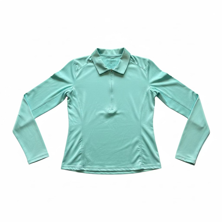 SanSoleil Womens Long Sleeve Zip Polo - Aqua