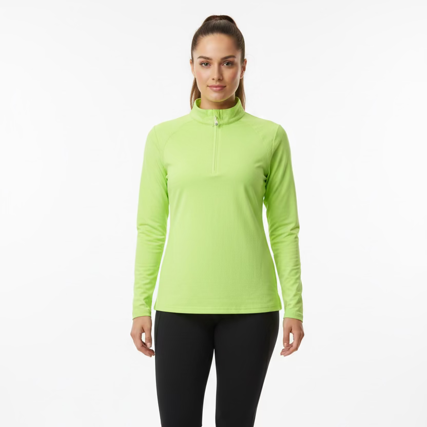 SanSoleil Womens Long Sleeve Zip Polo - Lime