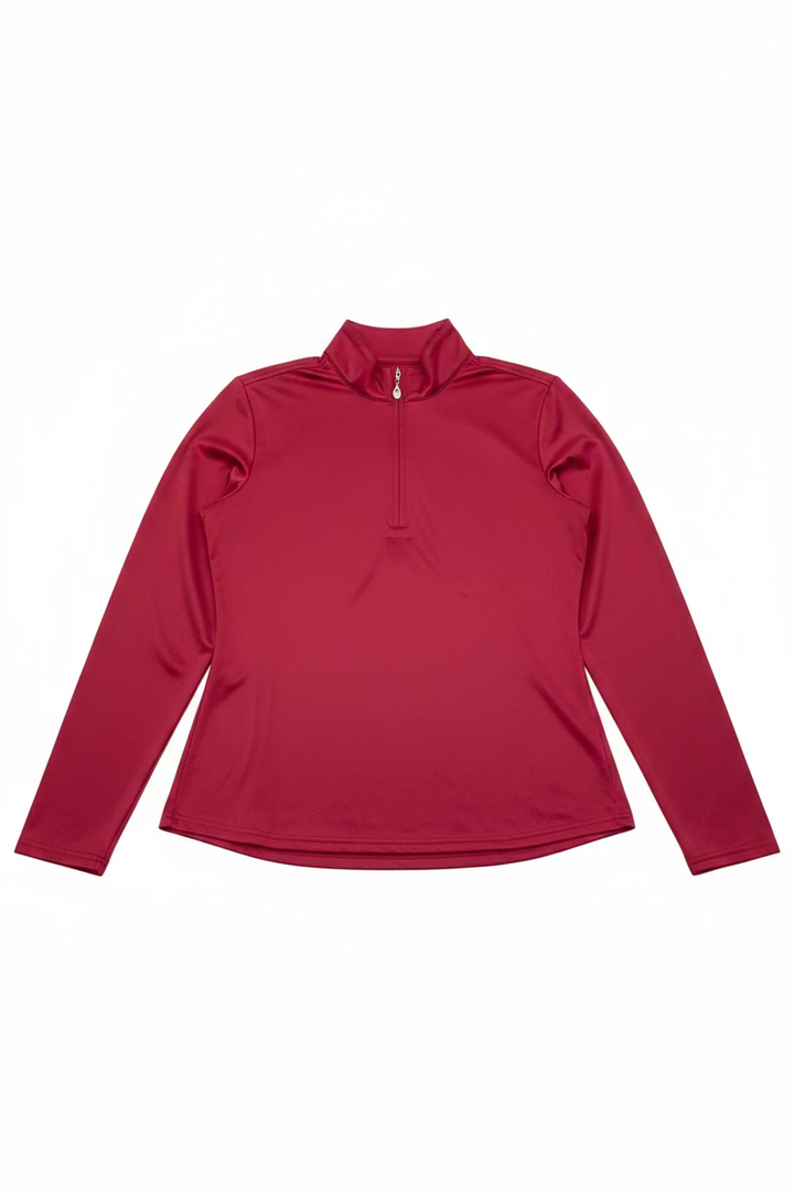 SanSoleil Womens Long Sleeve Zip Polo - Scarlet