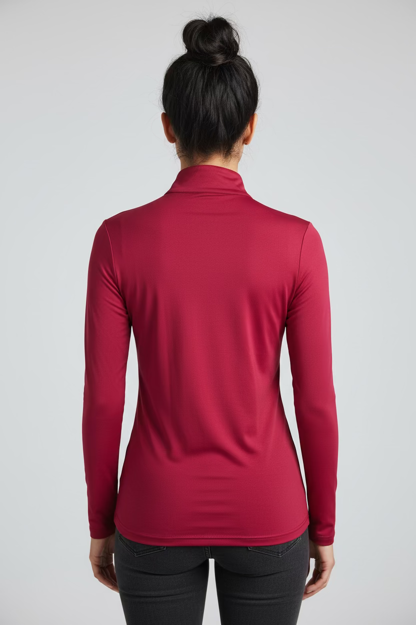 SanSoleil Womens Long Sleeve Zip Polo - Scarlet