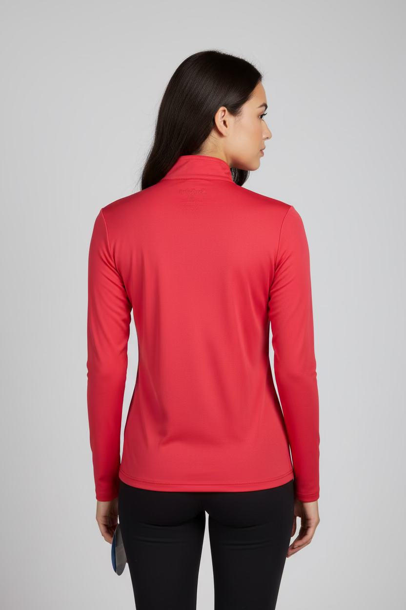 SanSoleil Womens Long Sleeve Zip Polo - Paradise Pink/Red