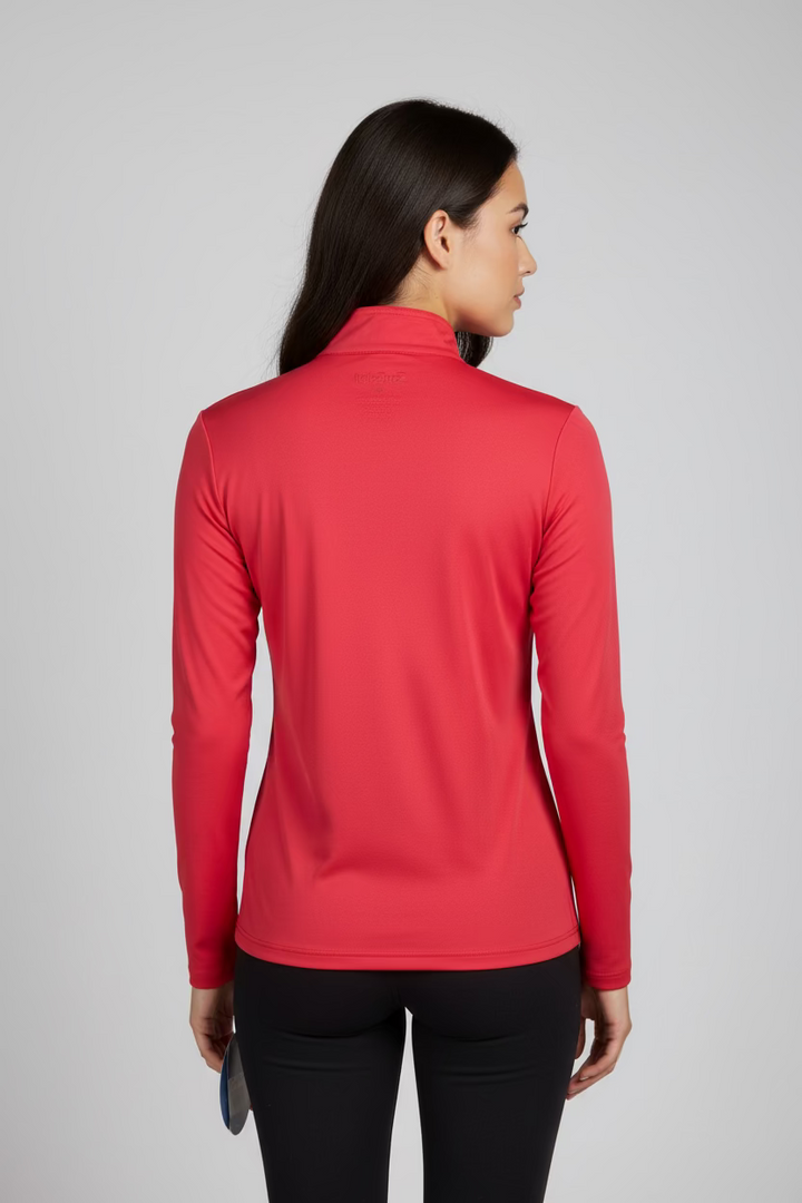 SanSoleil Womens Long Sleeve Zip Polo - Paradise Pink/Red