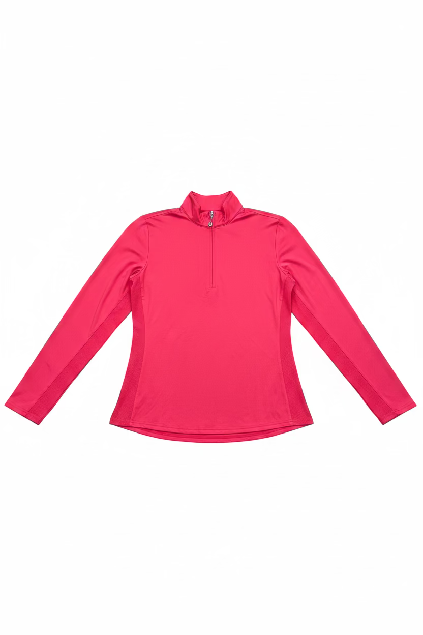 SanSoleil Womens Long Sleeve Zip Polo - Paradise Pink/Red