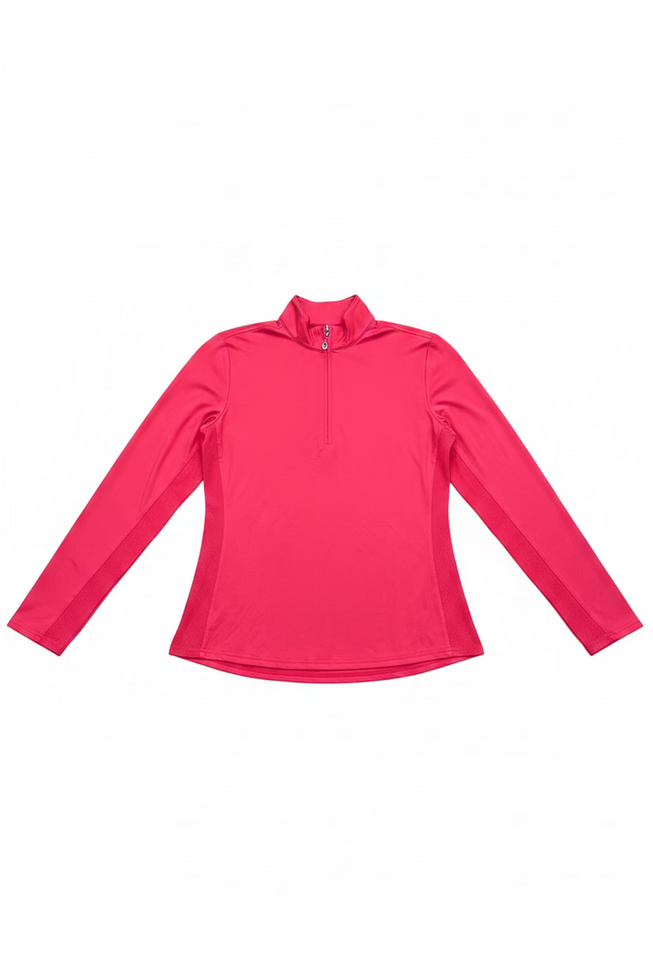 SanSoleil Womens Long Sleeve Zip Polo - Paradise Pink/Red