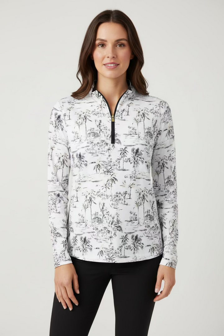 SanSoleil Womens Long Sleeve Zip Polo - Palm