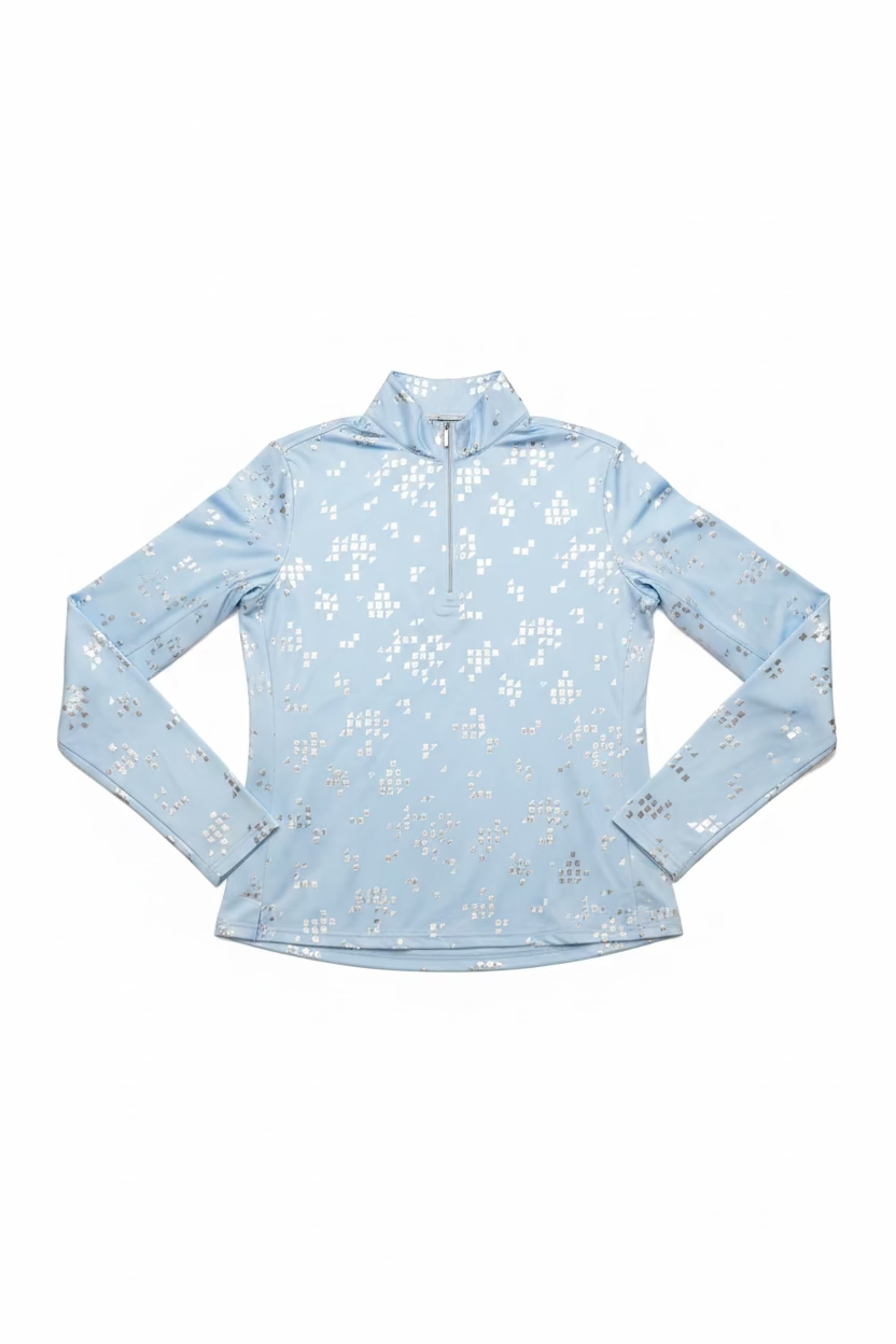 SanSoleil Womens Long Sleeve Zip Polo - Foil Ice Blue