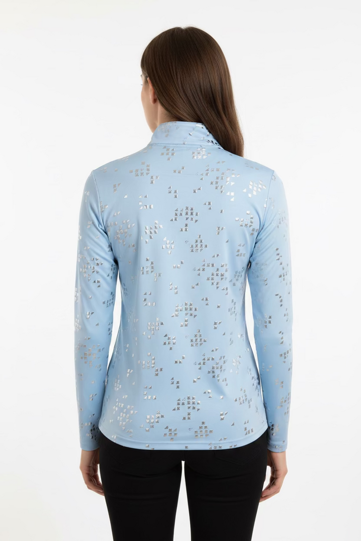 SanSoleil Womens Long Sleeve Zip Polo - Foil Ice Blue