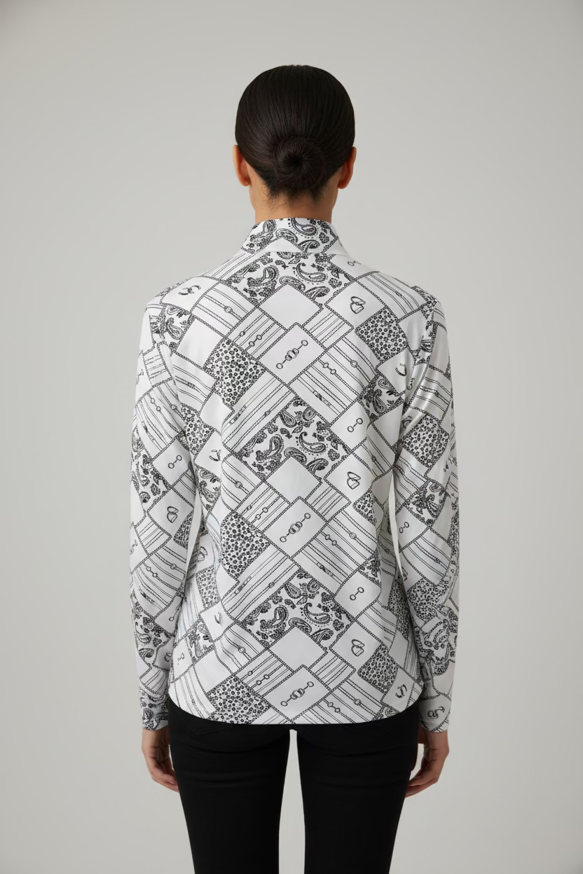 SanSoleil SolCool Print Long Sleeve Polo - Devon Black