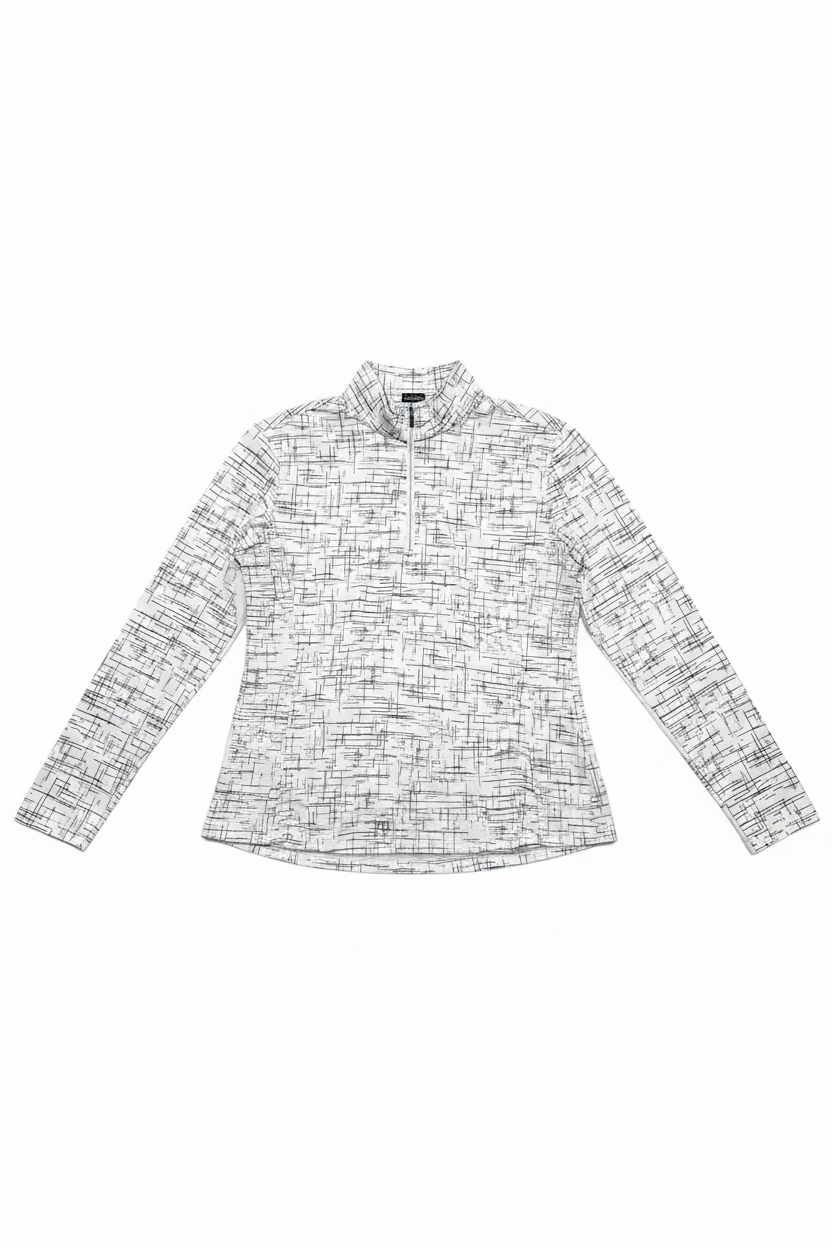SanSoleil Womens Long Sleeve Zip Polo - Foil Grid