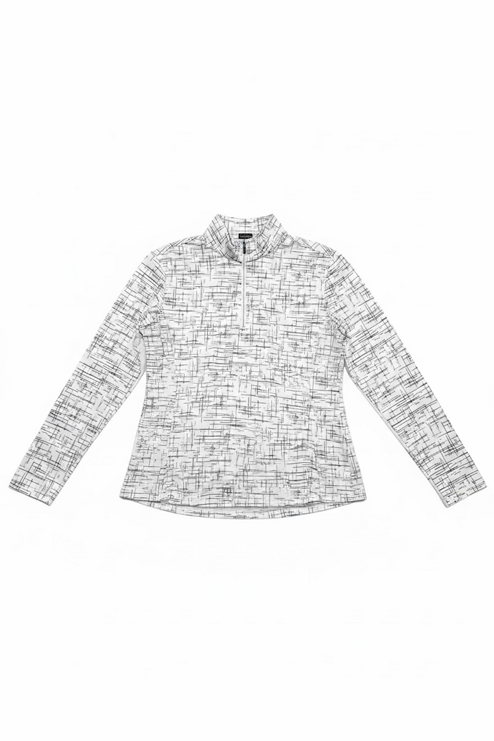 SanSoleil Womens Long Sleeve Zip Polo - Foil Grid