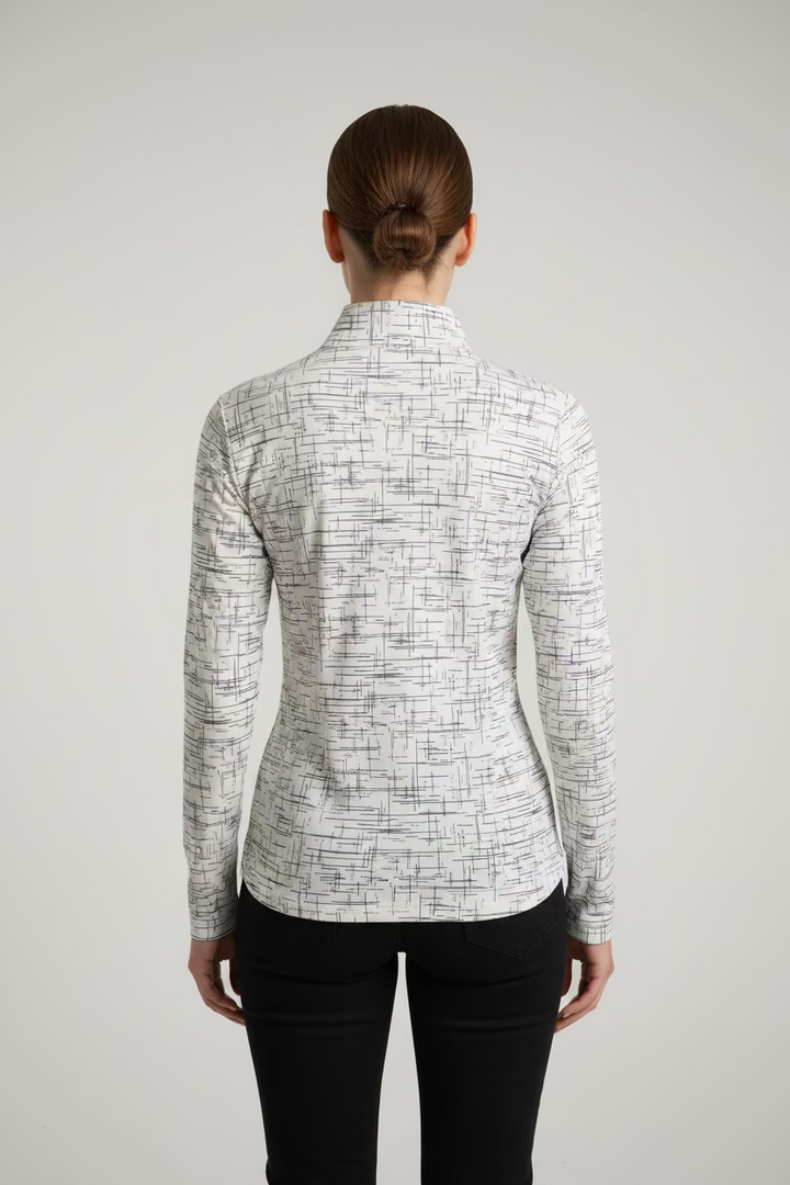 SanSoleil Womens Long Sleeve Zip Polo - Foil Grid